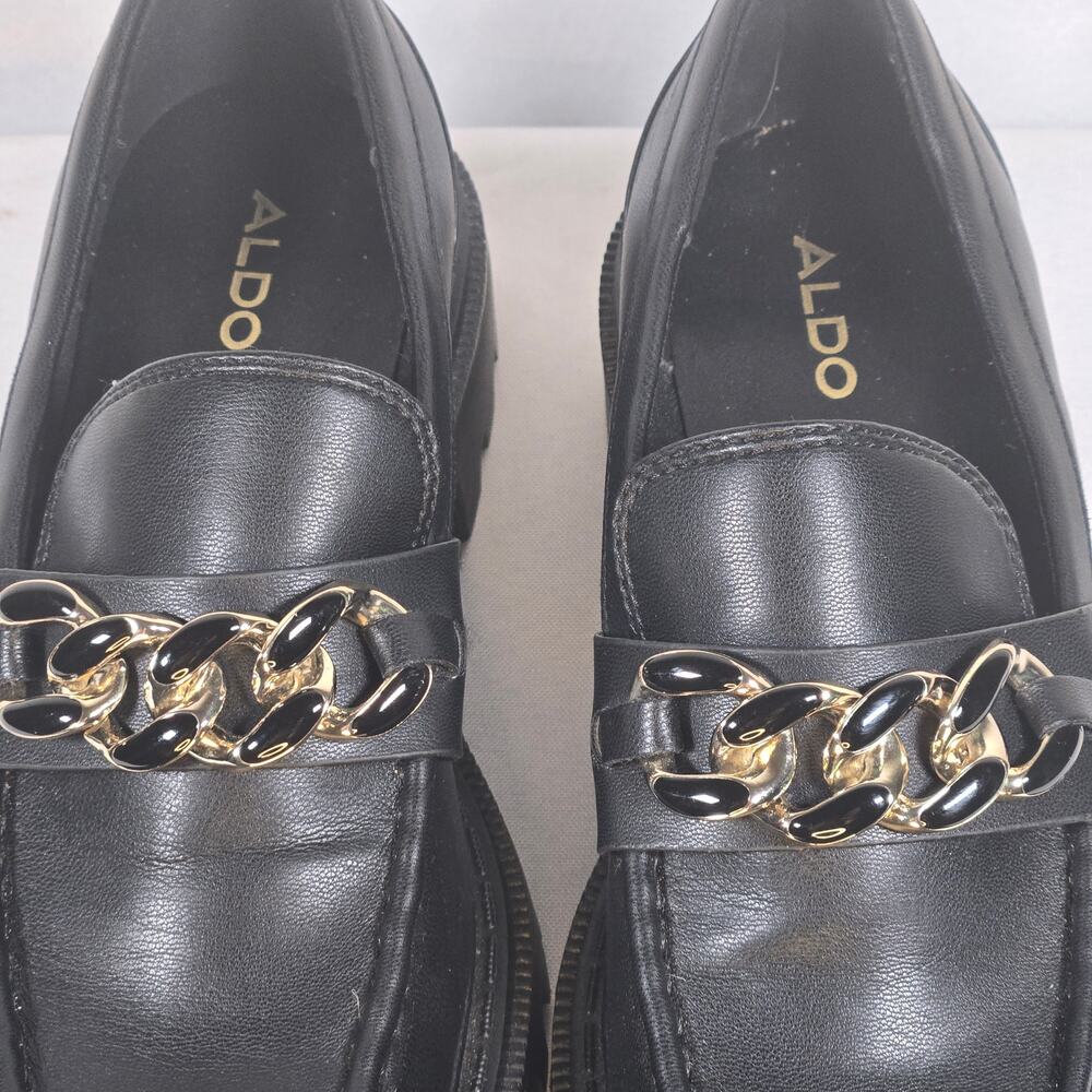 ALDO BRIXTON Womens Platform Slip-On Shoes Size US 7 Black Gold Chain Accent - Picture 5 of 7
